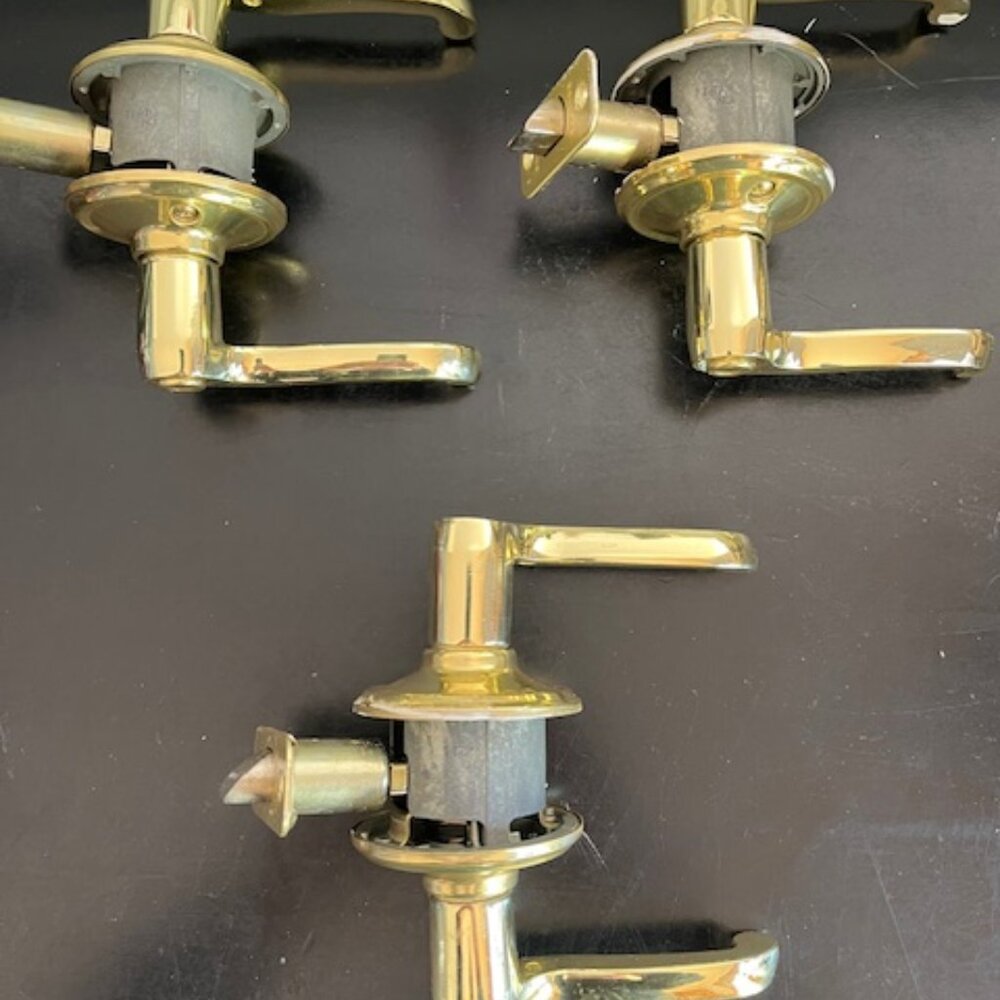 3 Schlage Polished Brass CN K1911 Privacy Interior Door handles with Push button